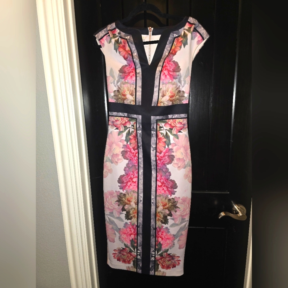 Ted Baker Shawni Painted Posie Midi Dress Size 2 Us 6